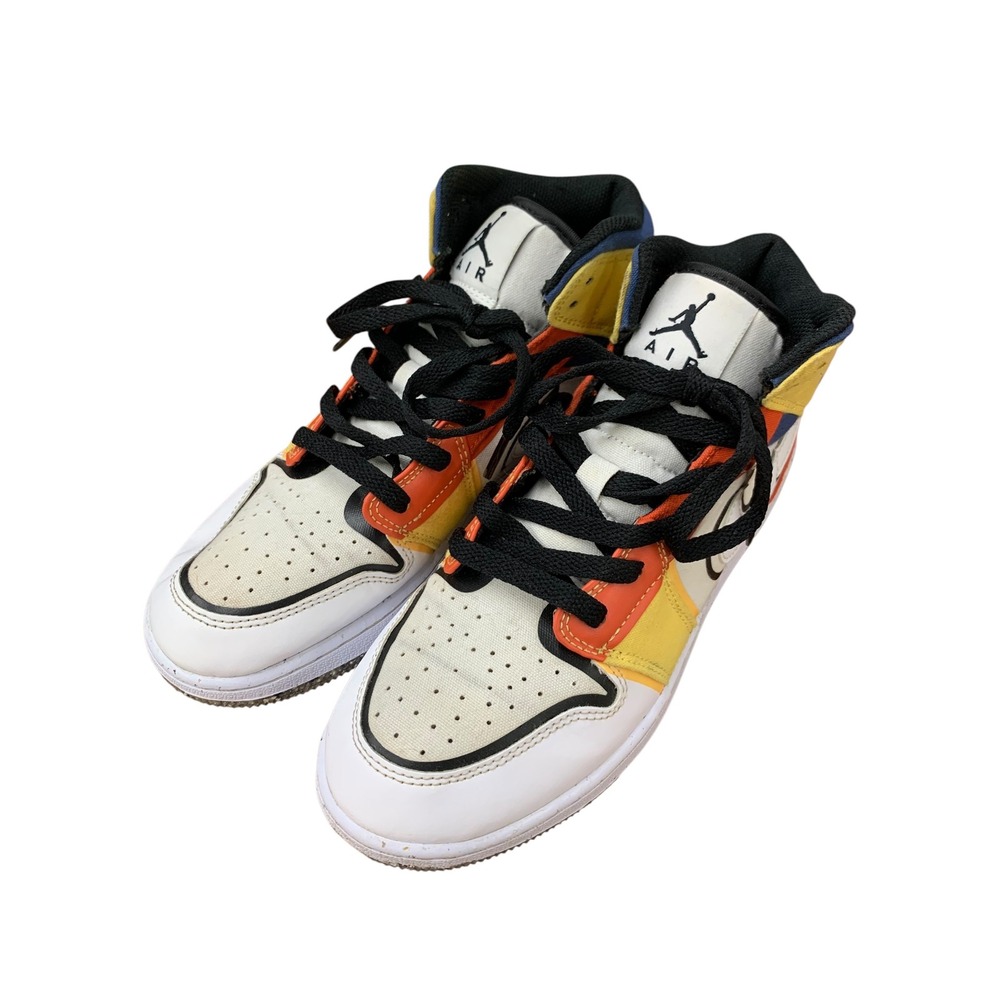 Air Jordan 1 Mid SE GS White Orange Yellow Basketball Sneakers Shoes DV1316-100